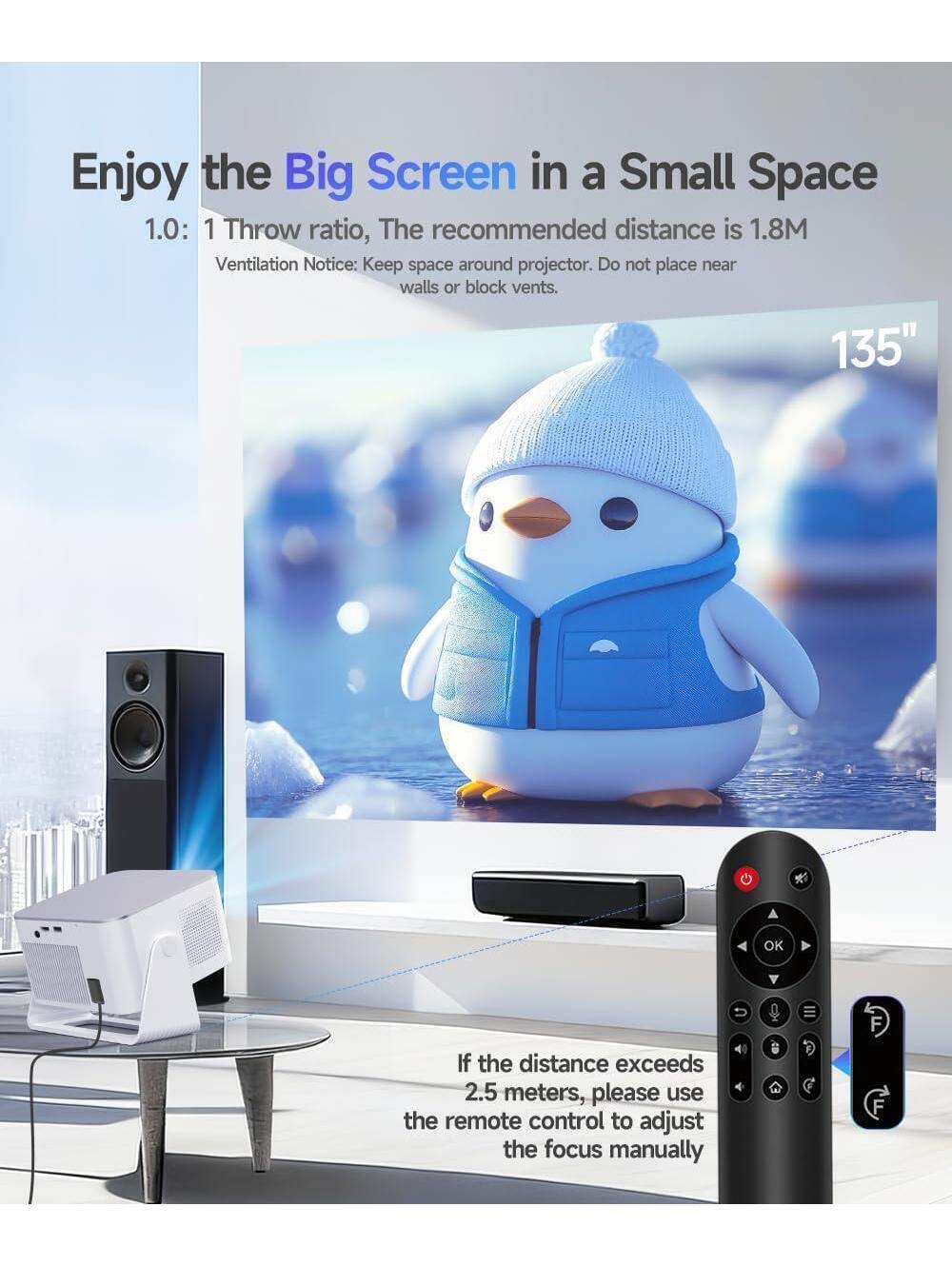 Mini Projector - 1080P Native, 600 ANSI, 4K/8K Support, WiFi & Bluetooth - Picture 7 of 10